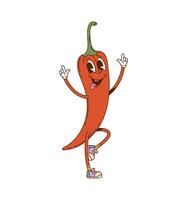 Cartoon chili pepper vegetable groovy character vector