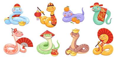 2025 lunar year cartoon snake characters vector