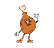 Groovy fast food fried chicken leg character vector