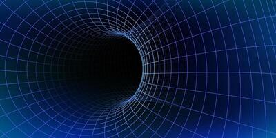 Wireframe tunnel featuring glowing blue grid vector