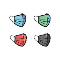 Illustration of four differently colored face masks arranged in a minimalistic layout on a white background. Mask represents distinct colors, symbolizing healthcare, safety, and preventive measures. vector