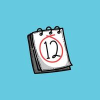 Cartoon illustration featuring a calendar with the date 12 circled prominently, set against a simple blue background, symbolizing deadlines, appointments, and important dates. vector