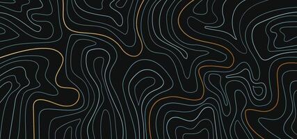 Abstract topographic contours on black background vector