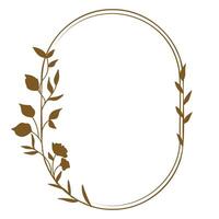 Brown floral rounded frame with twigs leaves and flowers vector