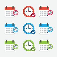 Set square icons page calendar mark agenda app, time, watch, deadline, date page icon and mark done, yes, success, check, approved, confirm. Reminder, schedule line simple sign vector