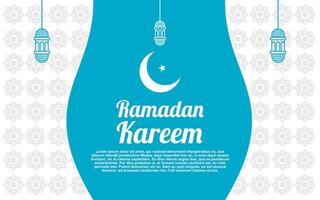 Ramadan Kareem with a blue and white background for Islamic holiday greetings vector