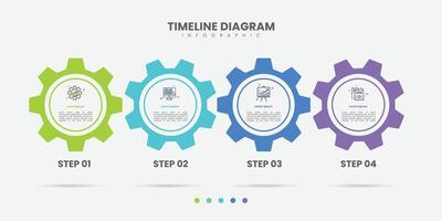 Business infographic template. 4 Step timeline journey. Process diagram, 4 options gear on white background, Infograph elements vector
