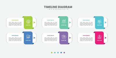 Business infographic template. 6 Step timeline journey. Process diagram, 6 options gear on white background, Infograph elements vector
