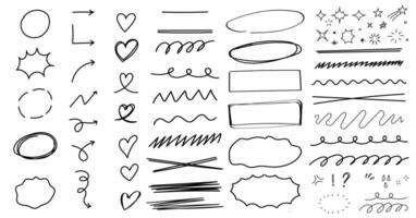 Set of scribble doodle underline emphasis line shape. Design element in childish drawing style vector