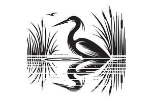 Elegant Egret Bird Standing Pose Design vector