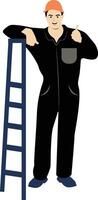 Illustration of Guy Worker with Ladder vector