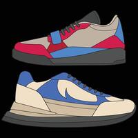 two different colored sneakers with different colors vector