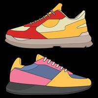 a pair of sneakers with different colors vector