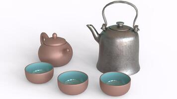 cup and kettle with white background photo
