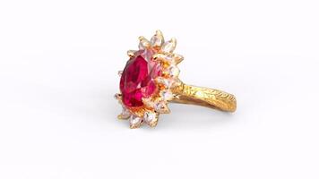 diamond ruby ring with white background photo