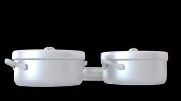 frying pan and pots with black background photo