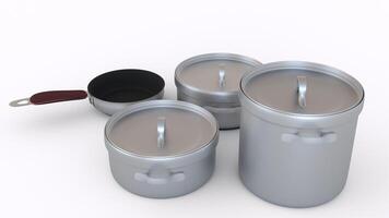 frying pan and pots with white background photo