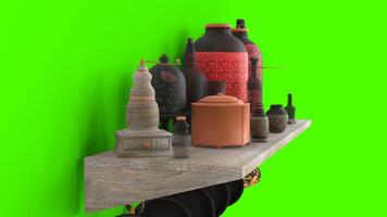 pantry shelf with green background photo