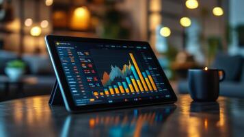 Digital trading display showcases market trends at night in a vibrant city photo