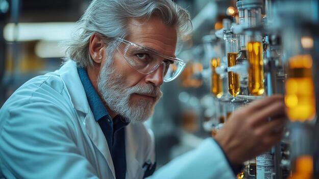 Scientist examines samples in a laboratory setting during experimental research on a bright day photo
