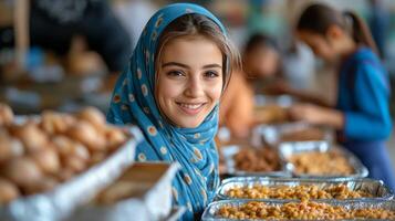 Smiling family at a market with freshly baked bread during a sunny afternoon in a vibrant local setting photo