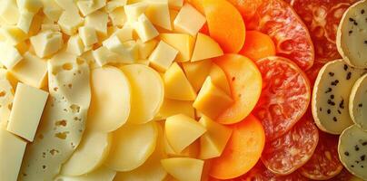 Assorted Cheeses, Salami, and Dried Tomatoes photo