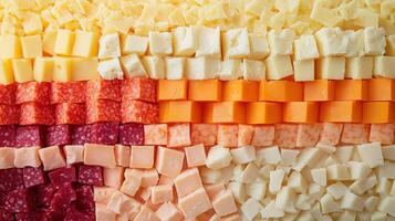A Colorful Array of Cubed Cheese and Salami photo