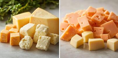 Assortment of Cubed and Wedge-Shaped Cheeses photo