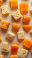 Assortment of Square and Triangular Cheese Pieces photo