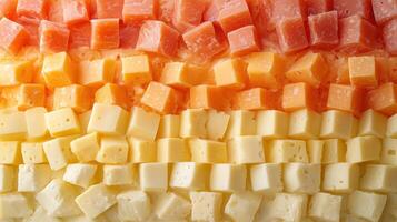 Close-up of Three Different Types of Cheese in Cubes photo