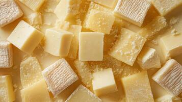 Close-up of Assorted Cubes of Creamy and Aged Cheese photo