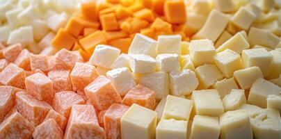 Close-up of a Selection of Cubed Cheeses photo