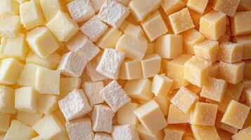 Close-up of Three Types of Cut Cheese photo