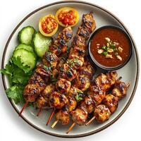 Grilled Chicken Skewers with Peanut Sauce and Cucumber Slices photo