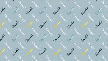Pattern with multicolor scissors on blue background. illustration. vector