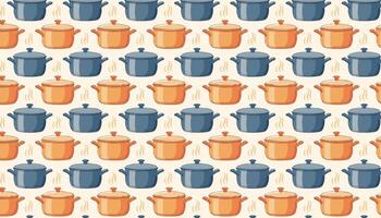 Pattern with stock pots and pans on a beige background vector
