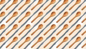 Pattern of wood spoons on a light background. vector