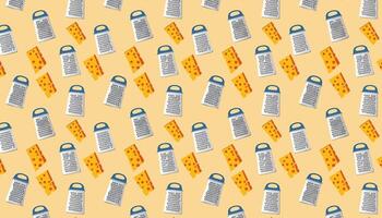 Seamless pattern with grater and cheese on a yellow background vector