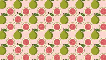 Pattern with guava on a pink background illustration. vector