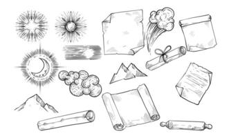 nature and old scroll handdrawn collection vector