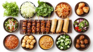 Assorted Appetizers and Dips Served on a White Background photo