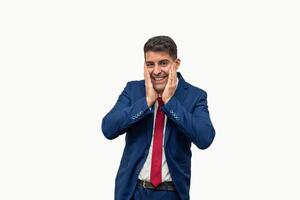 Smiling Businessman Expressing Affection with Hands on Face white background photo