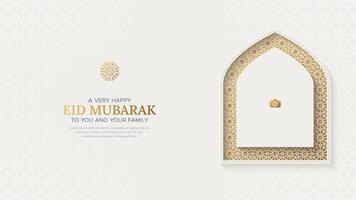 Eid Mubarak Islamic elegant ornamental greeting card background with Arabic pattern and photo frame vector