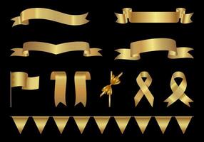 Golden award ribbon banners for text. Blank Gold award Ribbon Collection Pack Template. Collection of Different Empty Gold Ribbon and Label Design. Set of gold ribbons and banners on black background. vector