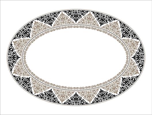 Vintage decorative oval frame. Elegant element for design in Eastern style, place for text. Floral black border. Ancient Turkic ornaments. Lace illustration for invitations, Sandblasting, ceramic