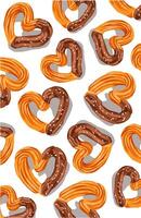 seamless pattern with heart shape pretzels and chocolate on white background vector