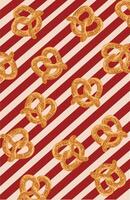 a pattern with pretzels on a red and white striped background vector