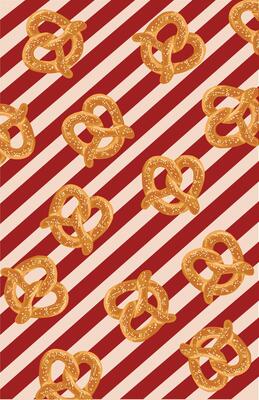 a pattern with pretzels on a red and white striped background