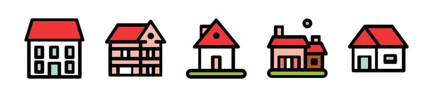 five types of houses set icon illustration on white background vector