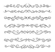 Set of decorative swirls divider. Collection of calligraphic objects for wedding invitation, greeting card, book divider, certificate design on white background. vector